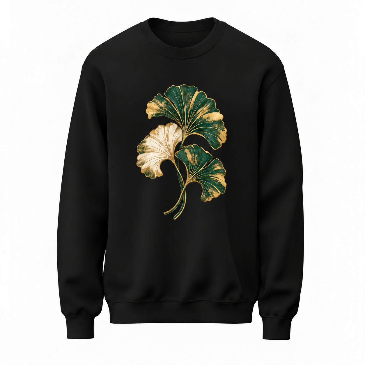 Ginkgo Ritmi Yaprak Baskılı Siyah Sweatshirt VMGA sweatshirt görseli