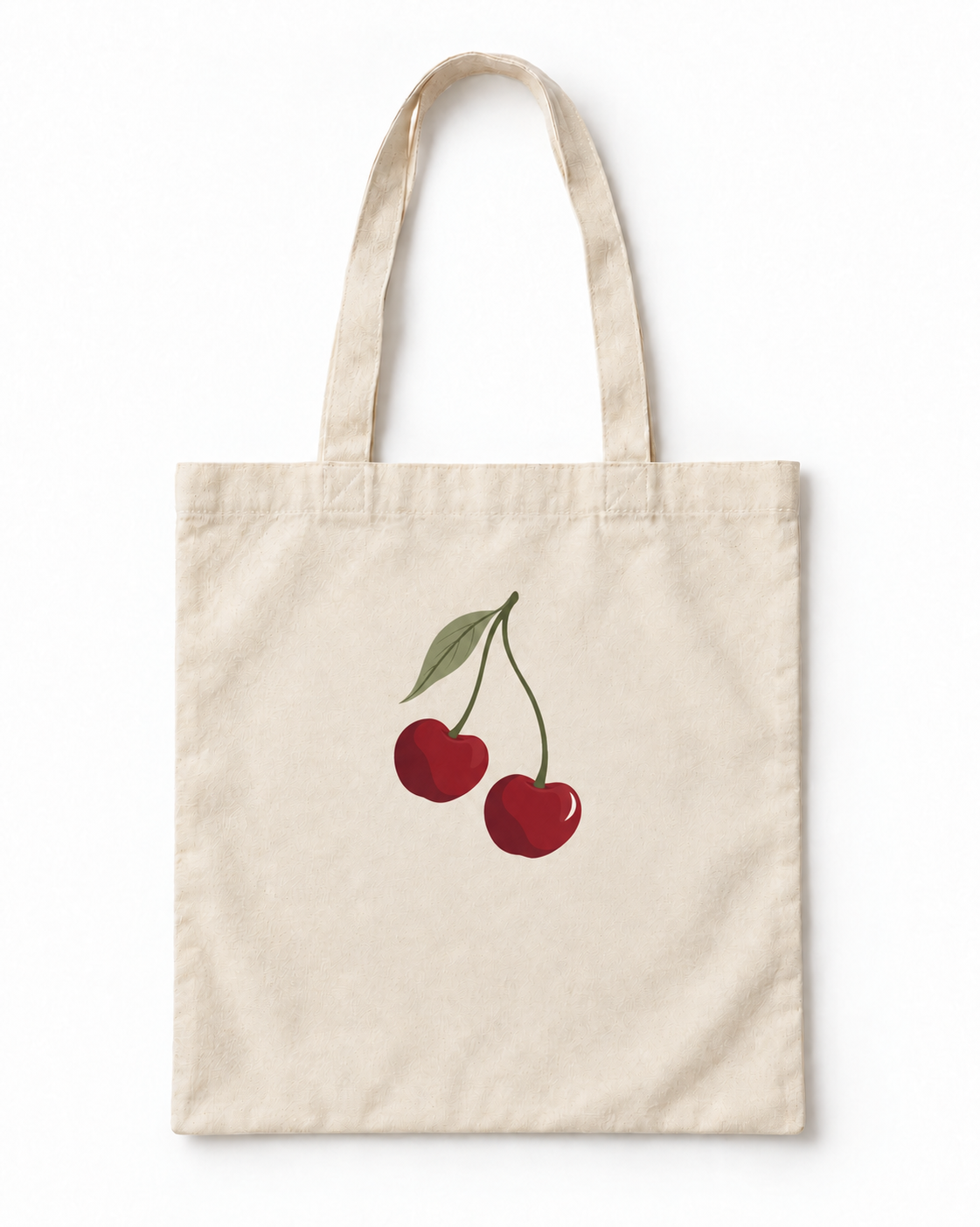 Kiraz Fısıltısı Minimal Kiraz Baskılı Ekru Bez Çanta 35×40 cm VMGA bez çanta görseli
