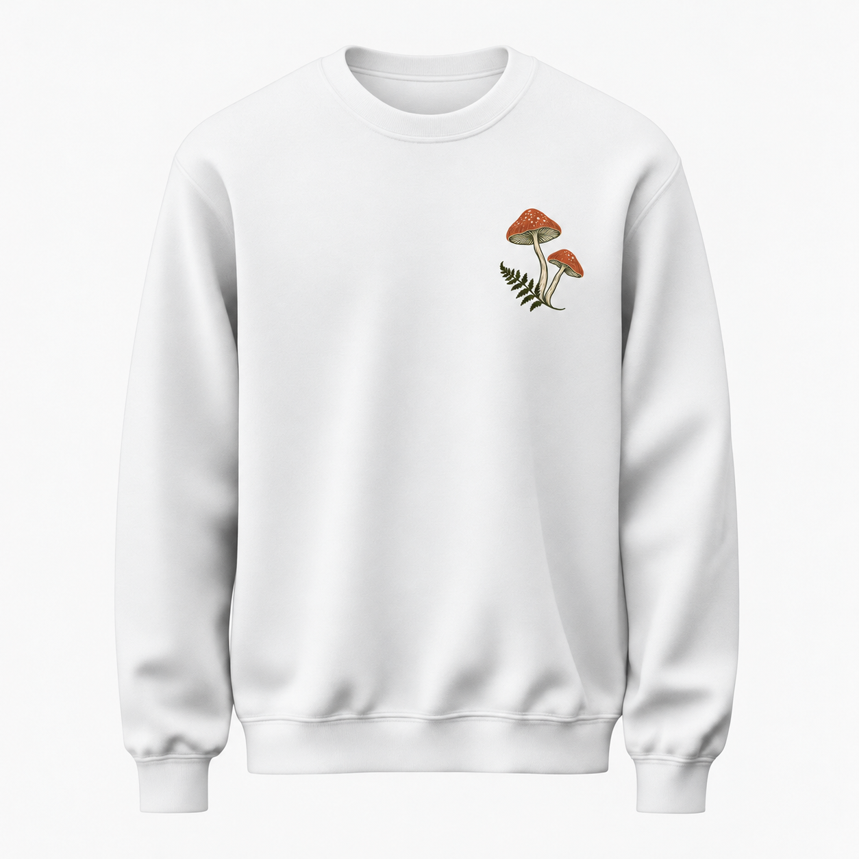 Orman Fısıltısı Minimal Mantar ve Eğrelti Baskılı Beyaz Sweatshirt VMGA sweatshirt görseli