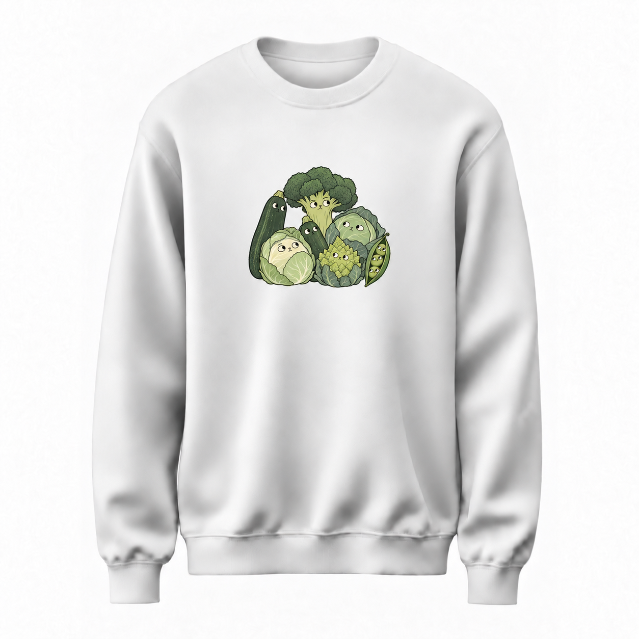 Yeşil Sohbet Sebze Baskılı Beyaz Unisex Sweatshirt VMGA sweatshirt görseli