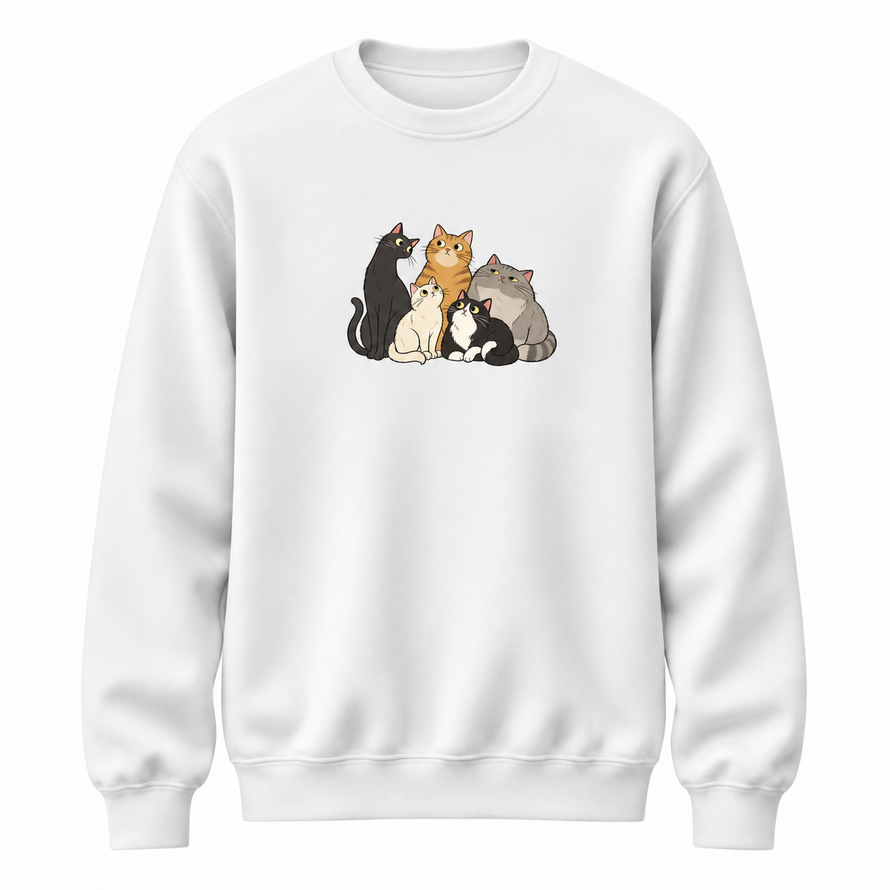 Pati Korosu Beş Kedi Baskılı Beyaz Unisex Sweatshirt VMGA sweatshirt görseli