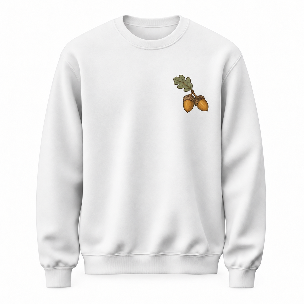 Meşe Nüvesi Minimal Palamut Baskılı Beyaz Unisex Sweatshirt VMGA sweatshirt görseli