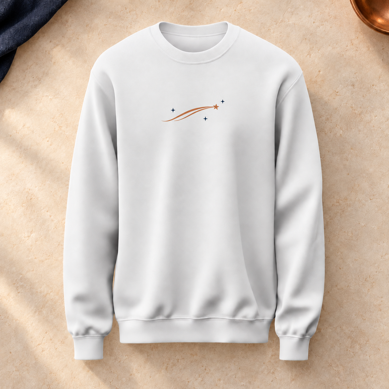 Sessiz Kuyruklu Yıldız Minimal Baskılı Beyaz Unisex Sweatshirt VMGA sweatshirt görseli