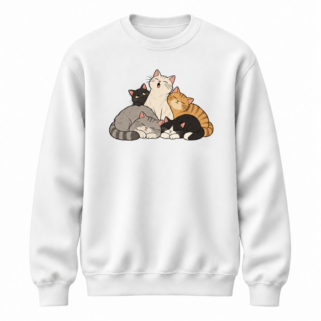 Uyku Arası Kedi Baskılı Beyaz Unisex Sweatshirt VMGA sweatshirt görseli