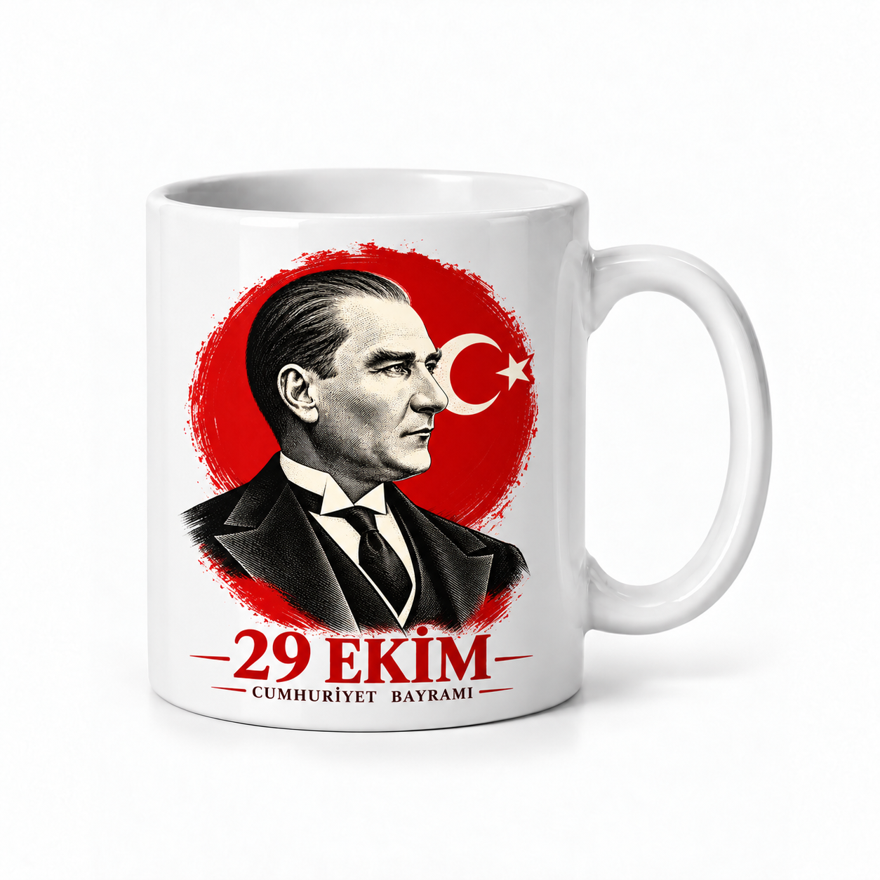 Cumhuriyet Portresi Atatürk ve Ay Yıldız Baskılı Beyaz Seramik Ku... VMGA kupa görseli