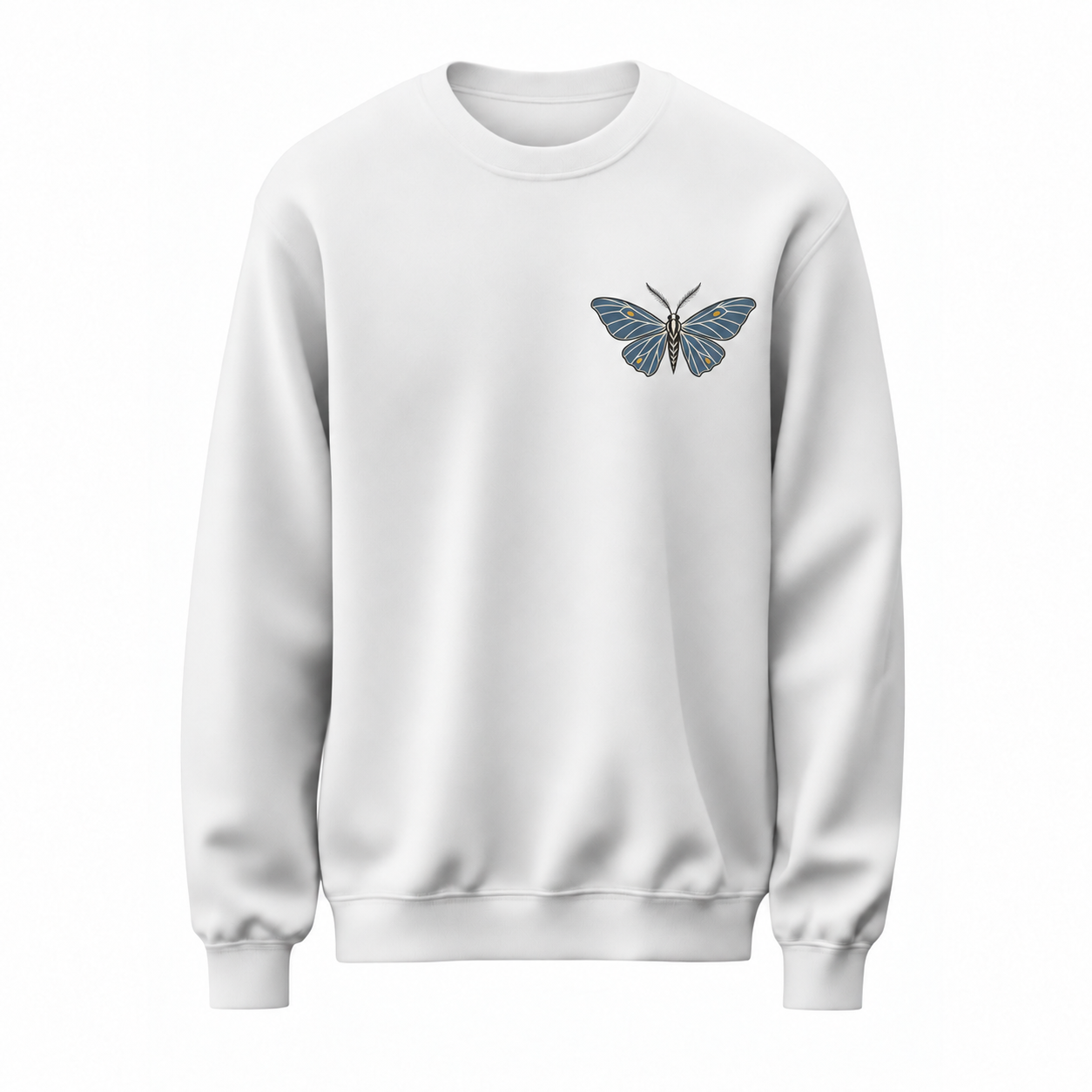 Gece İpeği Minimal Güve Baskılı Beyaz Unisex Sweatshirt VMGA sweatshirt görseli