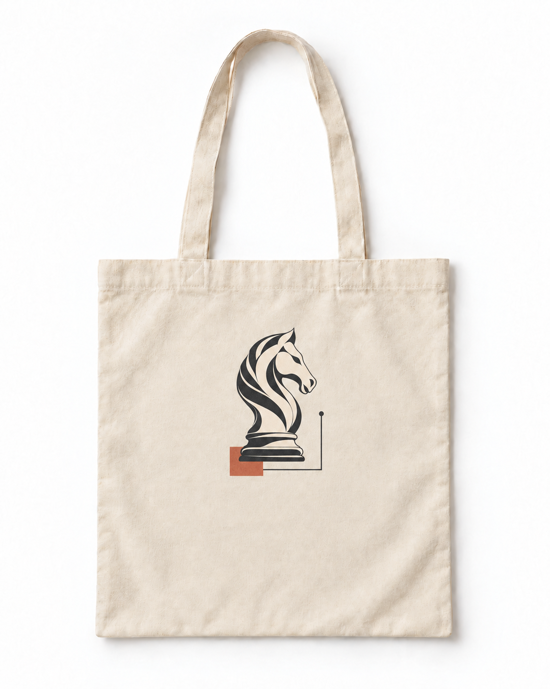 Sessiz Hamle Minimal Satranç Atı Baskılı Ekru Bez Çanta 35×40 cm VMGA bez çanta görseli