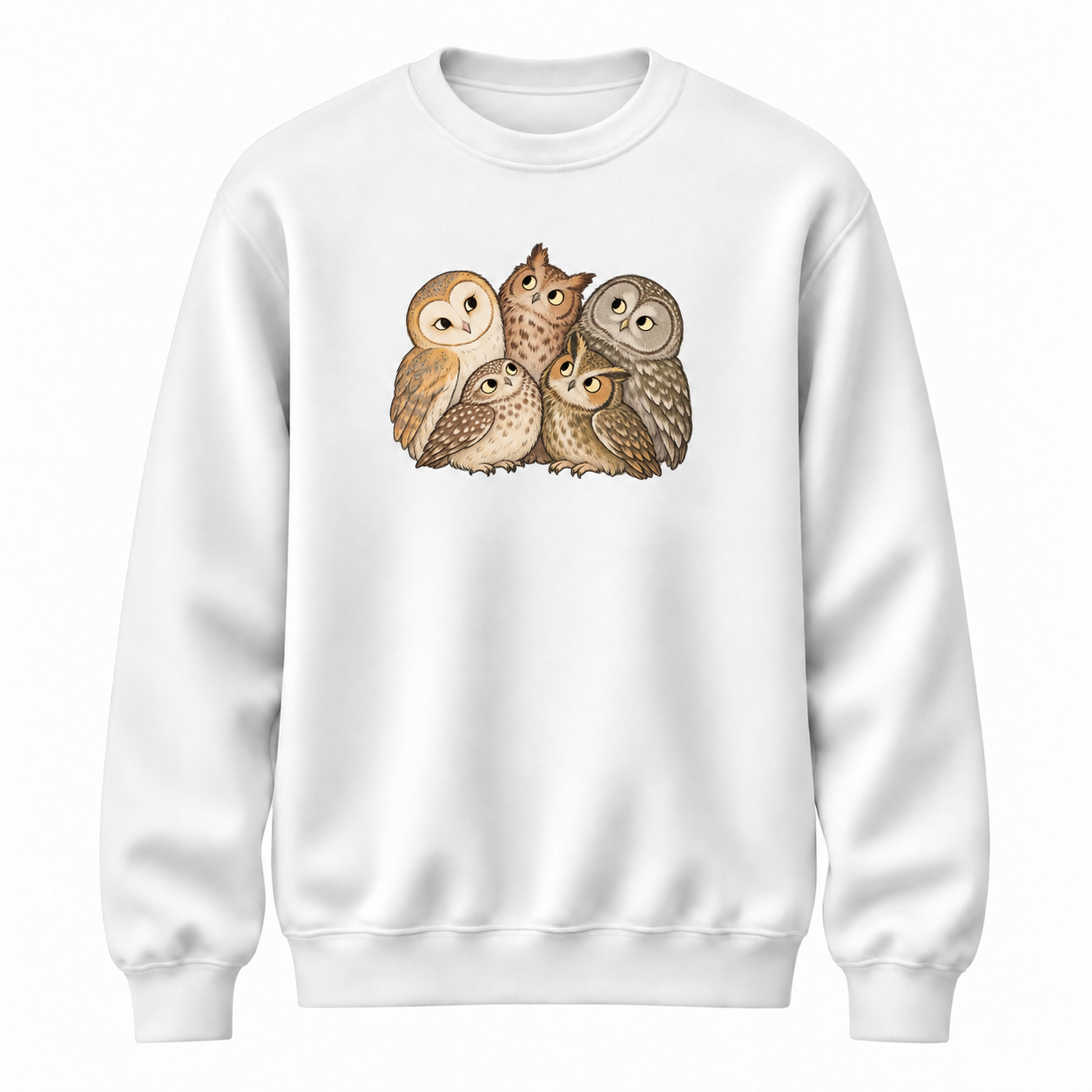 Gece Meclisi Baykuş Baskılı Beyaz Unisex Sweatshirt VMGA sweatshirt görseli