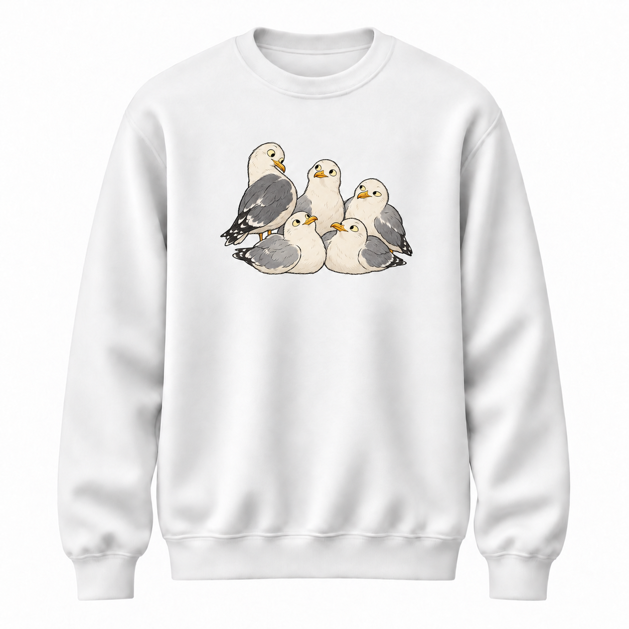 Kıyı Sohbeti Martı Baskılı Beyaz Unisex Sweatshirt VMGA sweatshirt görseli