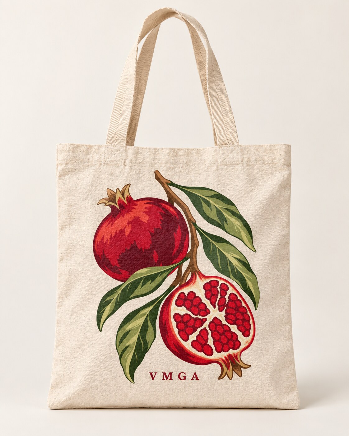 Nar Bahçesi Botanik Baskılı Ekru Bez Çanta 35x40 cm VMGA bez çanta görseli