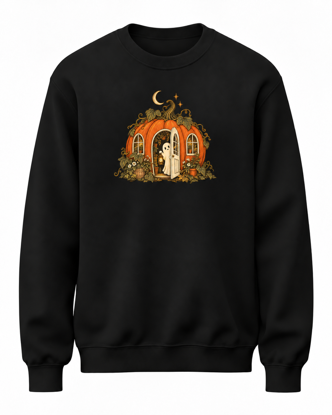 Fener Ev Halloween Balkabağı ve Hayalet Baskılı Siyah Sweatshirt VMGA sweatshirt görseli