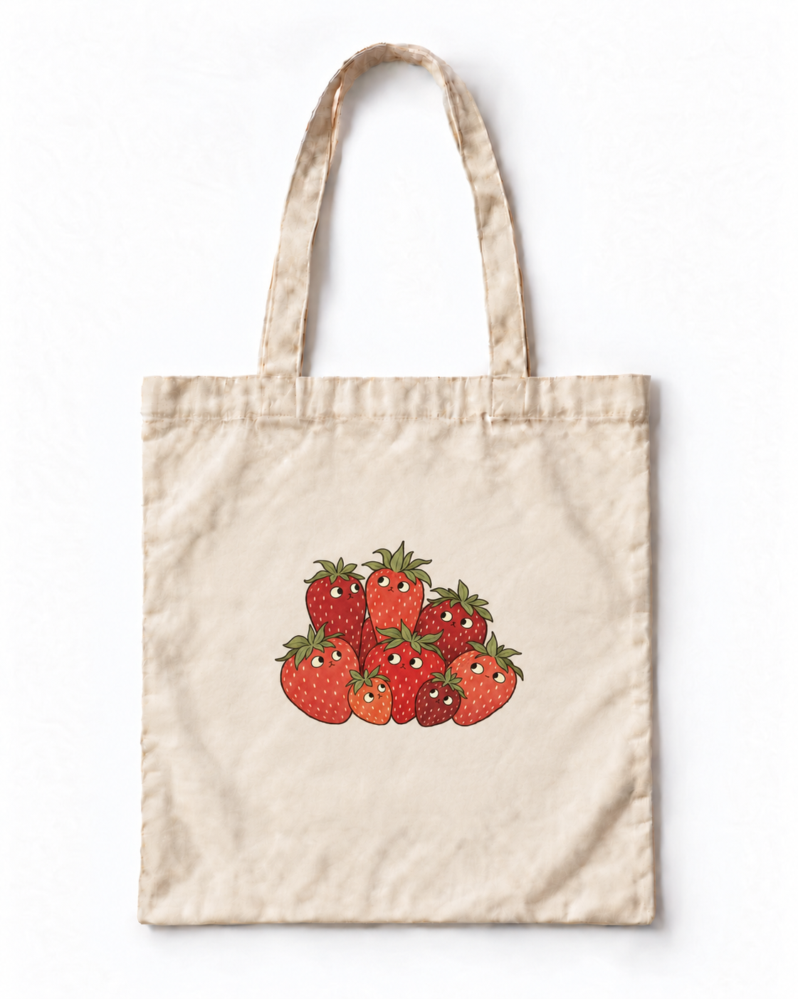 Çilek Sohbeti Meyve Baskılı Ekru Bez Çanta 35×40 cm VMGA bez çanta görseli