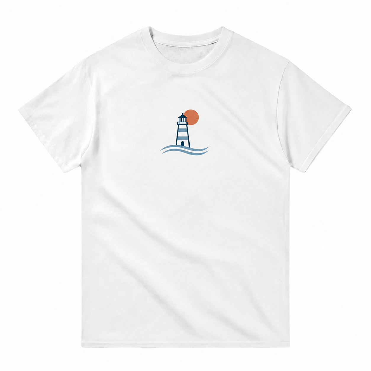 Dingin Fener Minimal Deniz Feneri Baskılı Beyaz Unisex Tişört VMGA tişört görseli