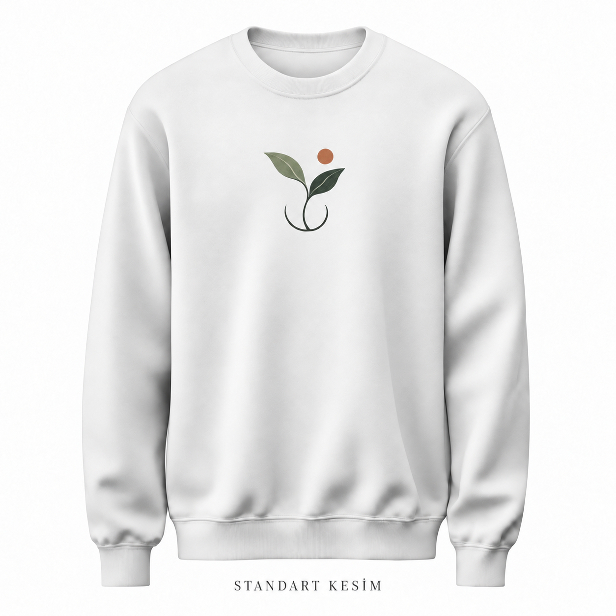 Filiz Aralığı Minimal Botanik Baskılı Beyaz Unisex Sweatshirt VMGA sweatshirt görseli