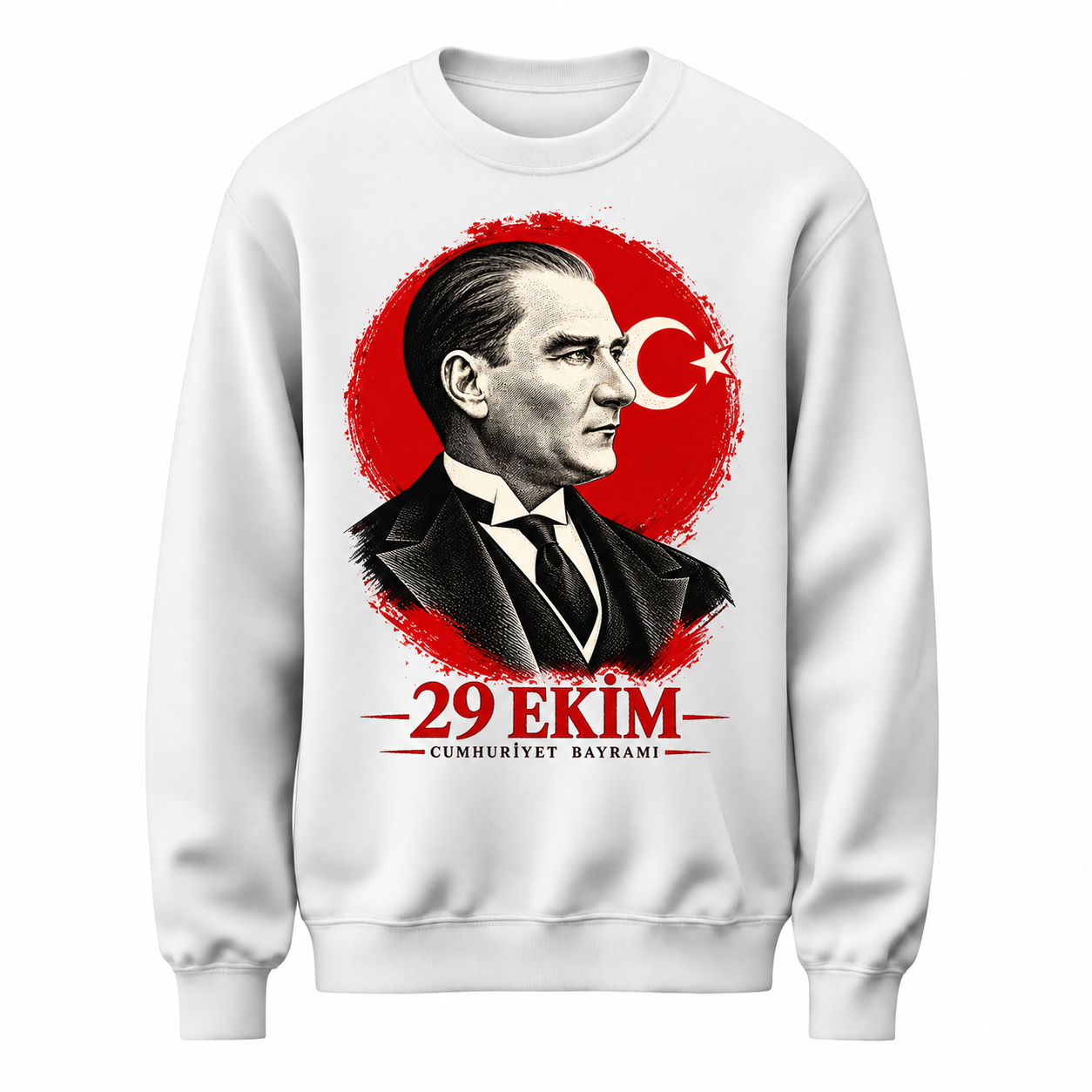 Cumhuriyet Portresi Atatürk ve Ay Yıldız Baskılı Beyaz Unisex Swe... VMGA sweatshirt görseli