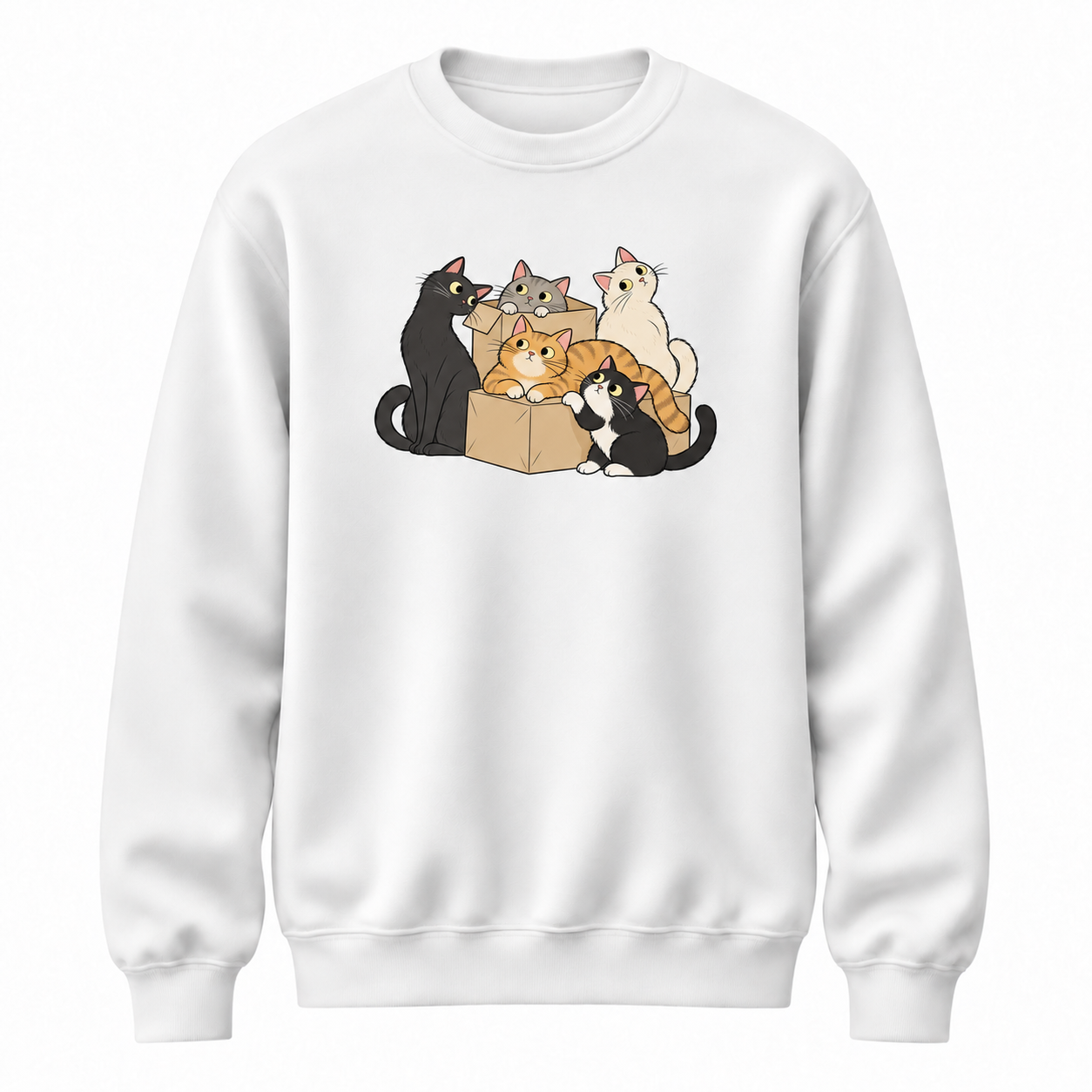 Kutu İşleri Kedi Baskılı Beyaz Unisex Sweatshirt VMGA sweatshirt görseli