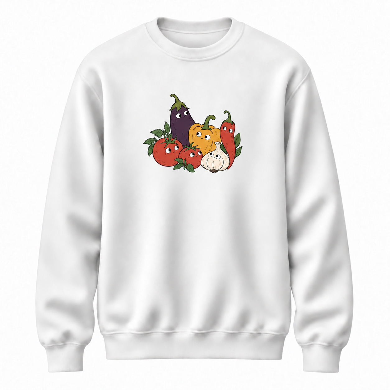 Pazar Sohbeti Sebze Baskılı Beyaz Unisex Sweatshirt VMGA sweatshirt görseli