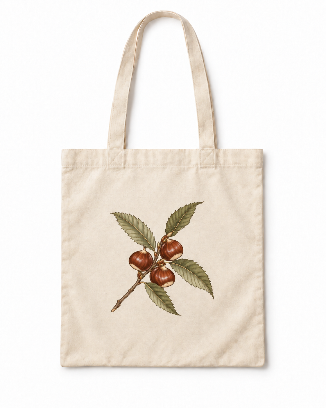 Kestane Molası Botanik Baskılı Ekru Bez Çanta 35x40 cm VMGA bez çanta görseli