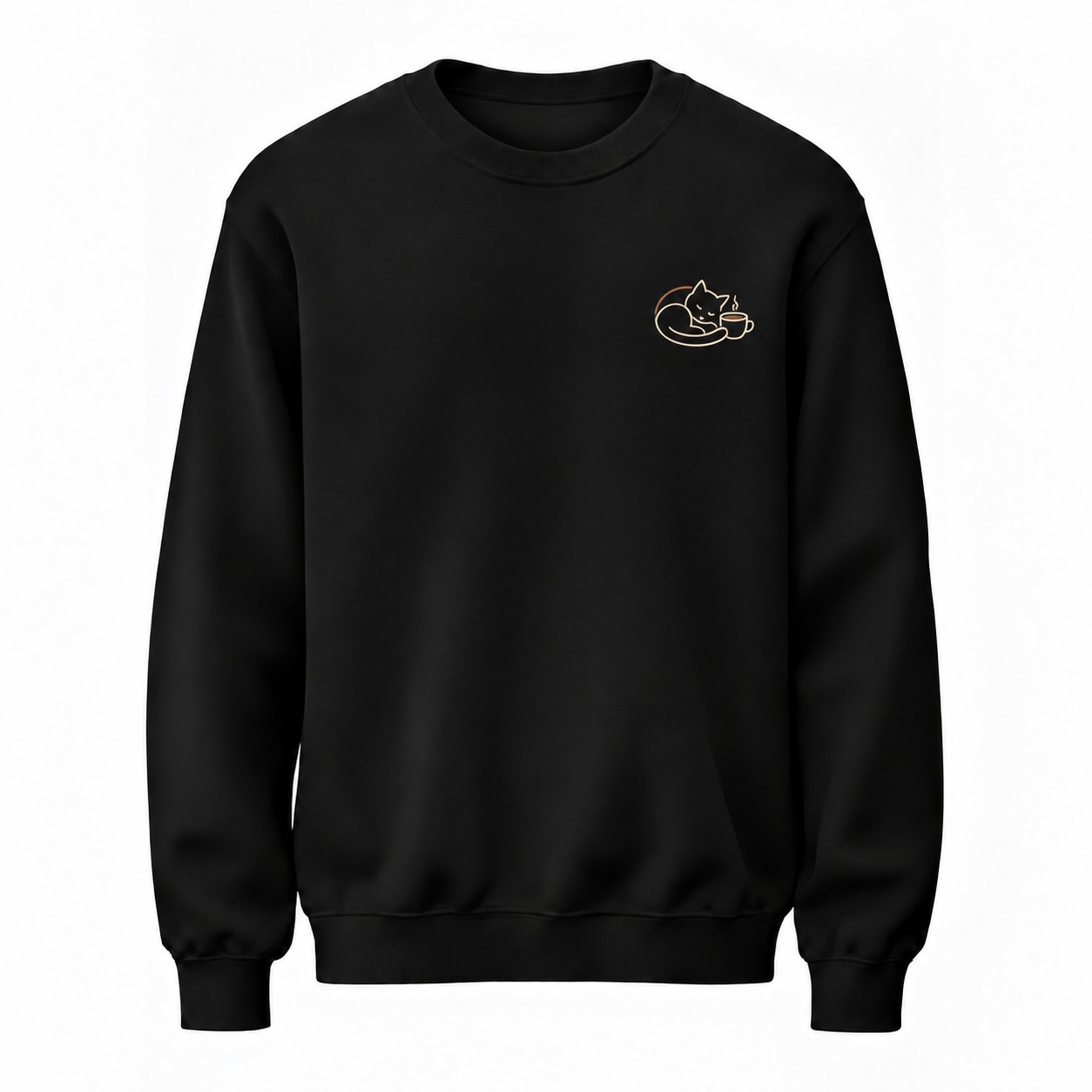 Mola Saati Minimal Kedi Baskılı Siyah Unisex Sweatshirt VMGA sweatshirt görseli