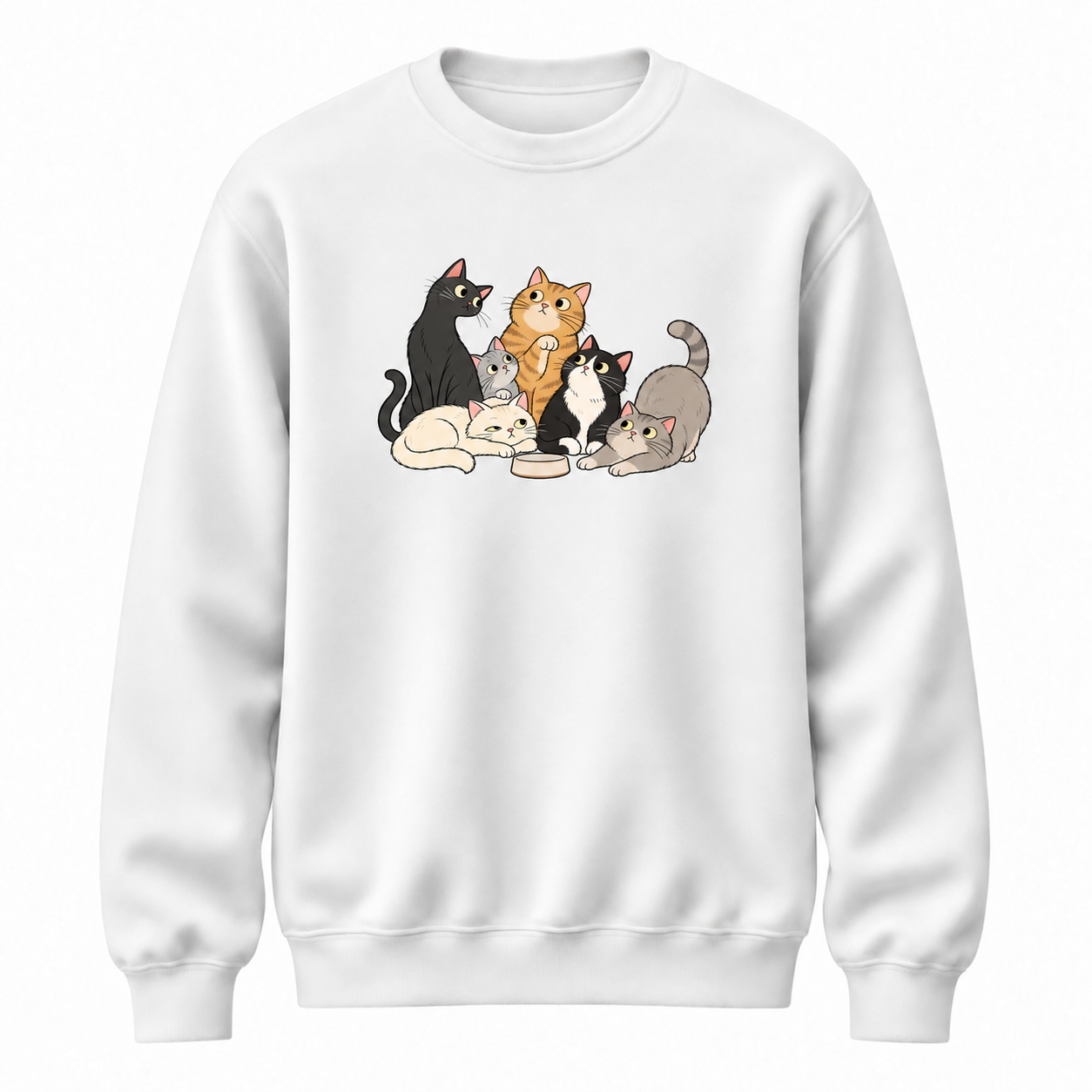 Mama Saati Kedi Baskılı Beyaz Unisex Sweatshirt VMGA sweatshirt görseli
