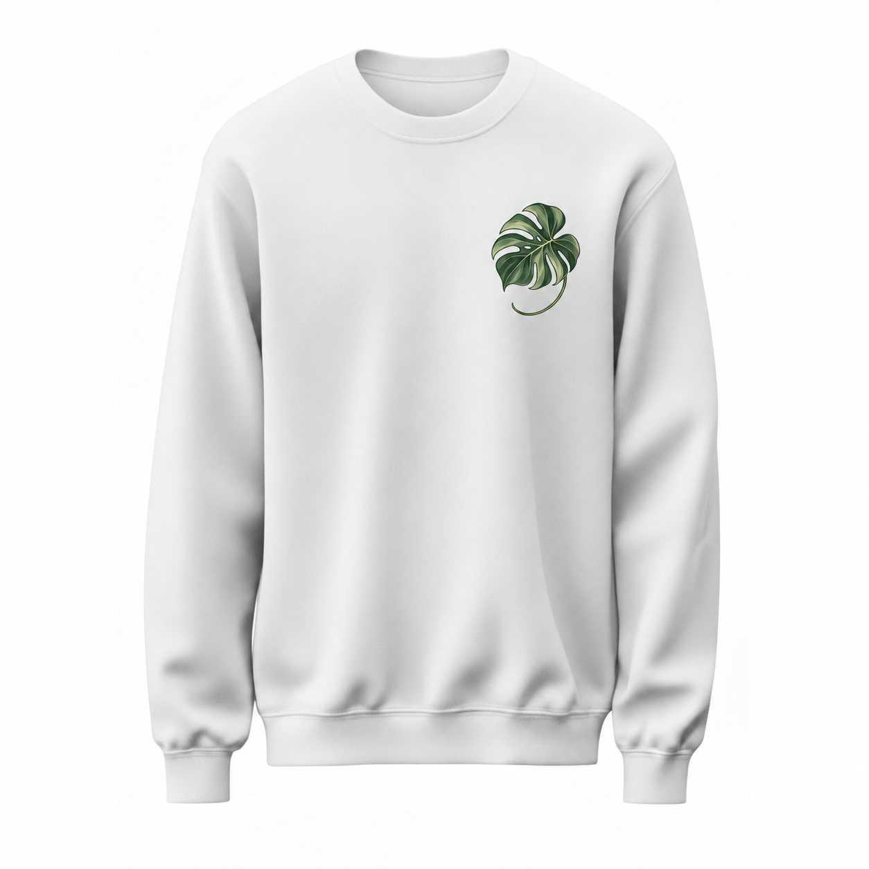 Yaprak Arası Minimal Monstera Baskılı Beyaz Unisex Sweatshirt VMGA sweatshirt görseli