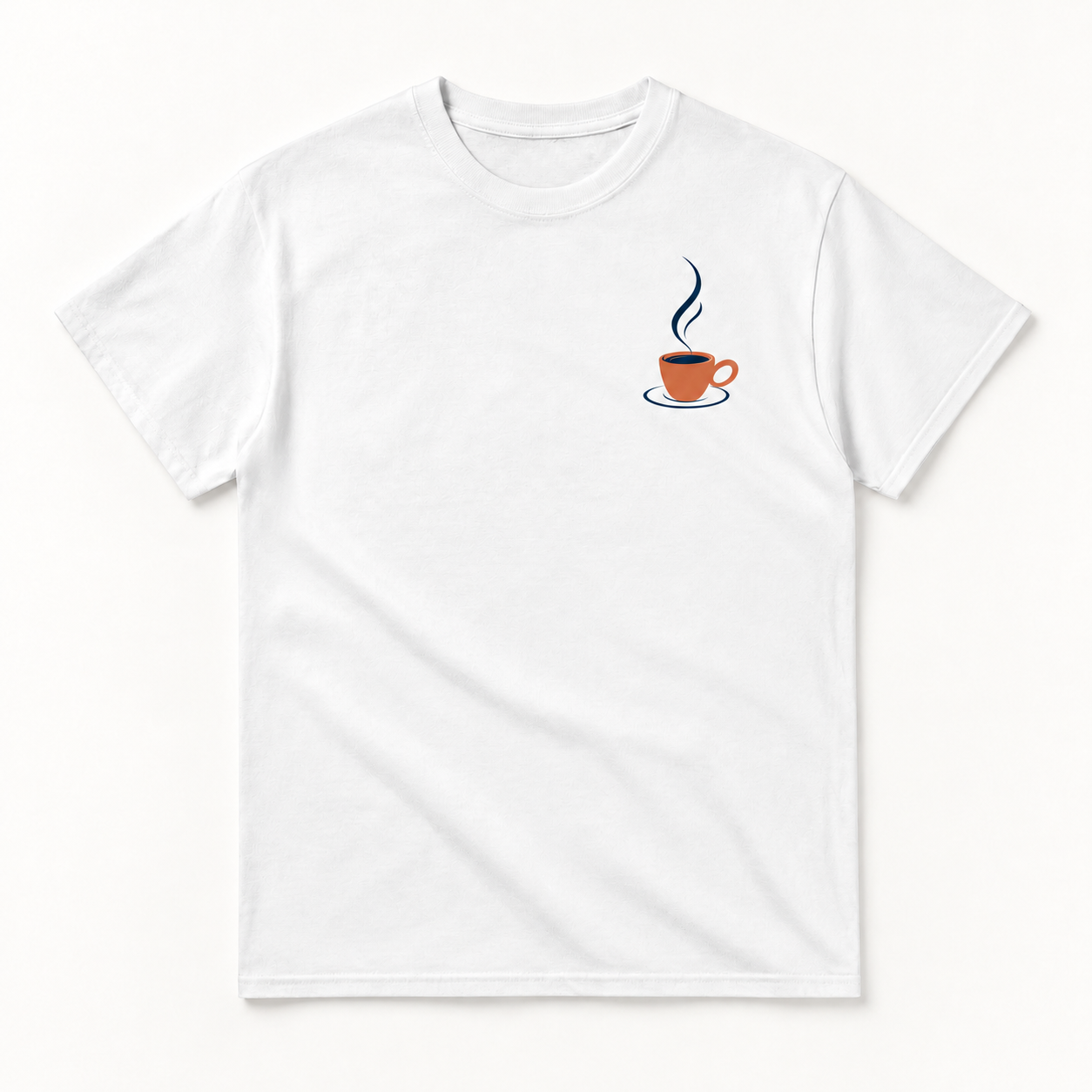 Buhar Kıvrımı Minimal Kahve Baskılı Beyaz Standart Unisex Tişört VMGA tişört görseli