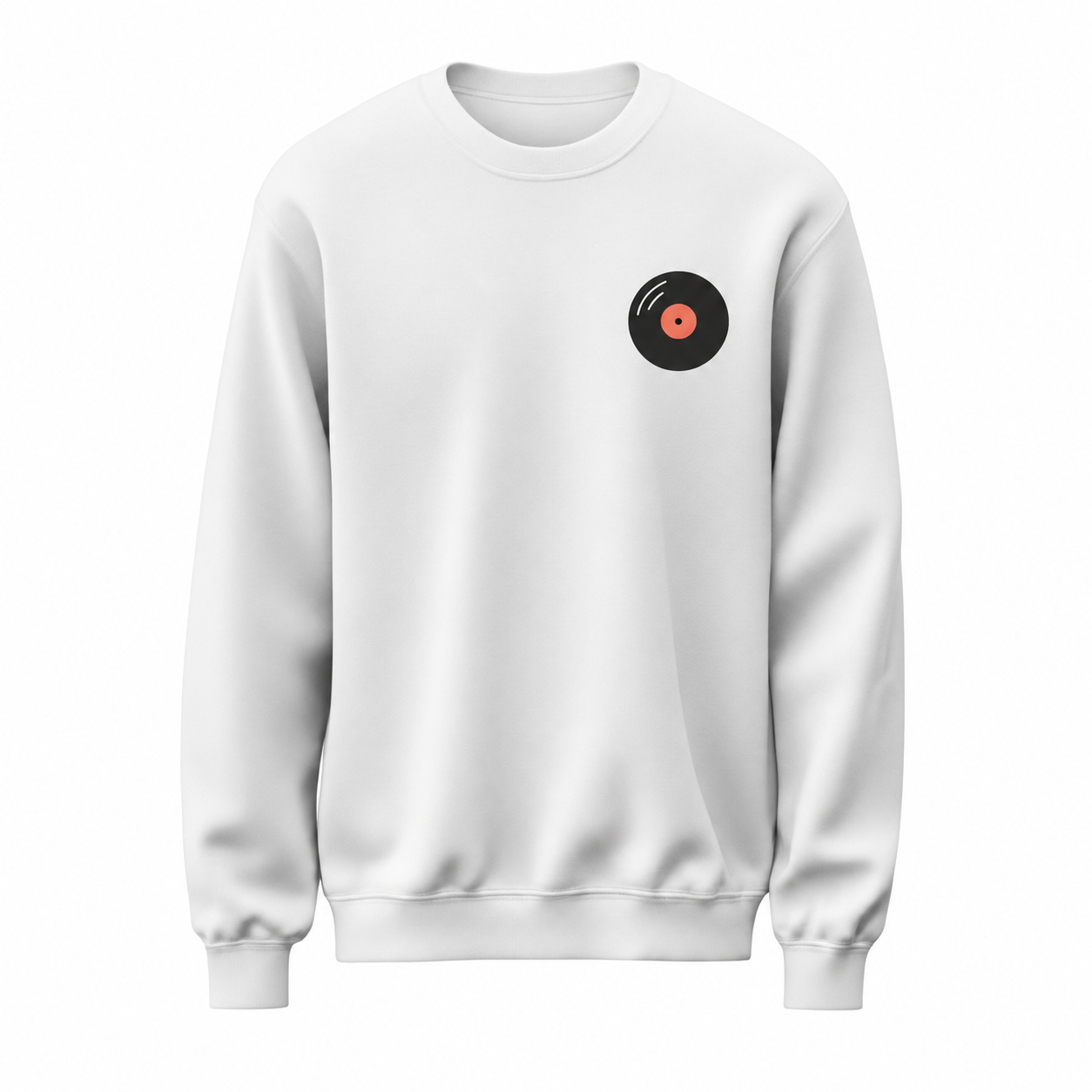 İnce Frekans Minimal Plak Baskılı Beyaz Unisex Sweatshirt VMGA sweatshirt görseli
