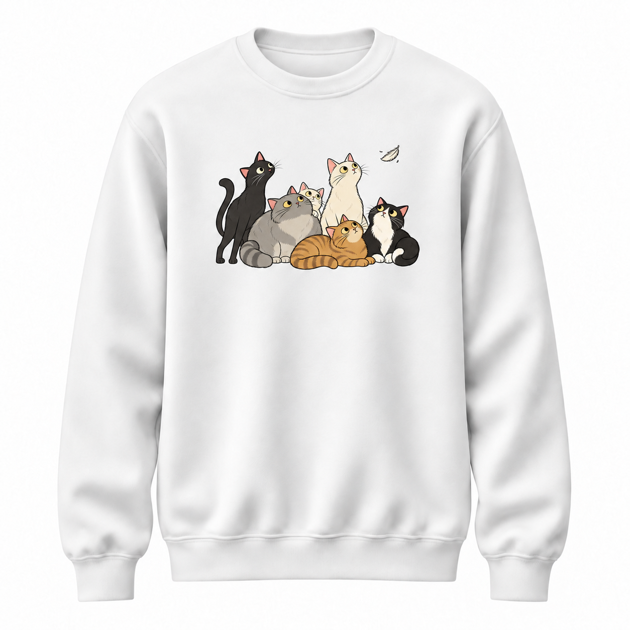 Merak Kuyruğu Kedi Baskılı Beyaz Unisex Sweatshirt VMGA sweatshirt görseli