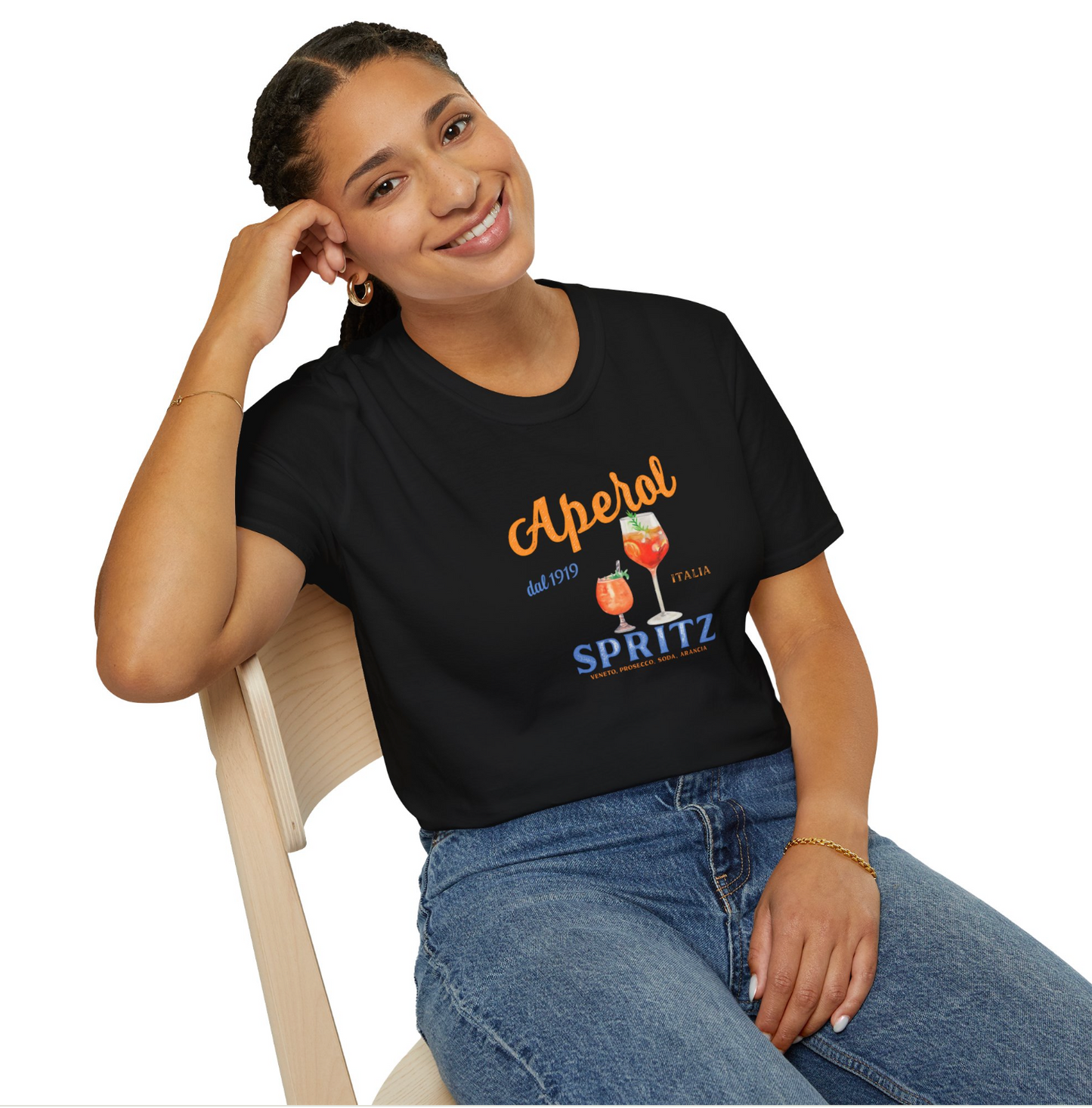 VMGA Aperol Spritz Baskılı Siyah Standart Kesim Tişört