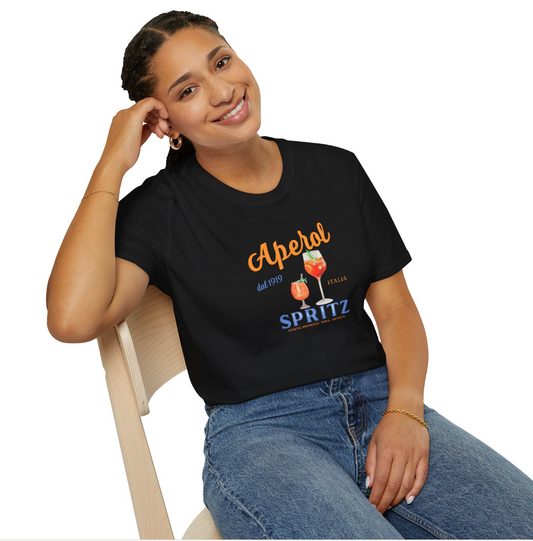 VMGA Aperol Spritz Baskılı Siyah Standart Kesim Tişört