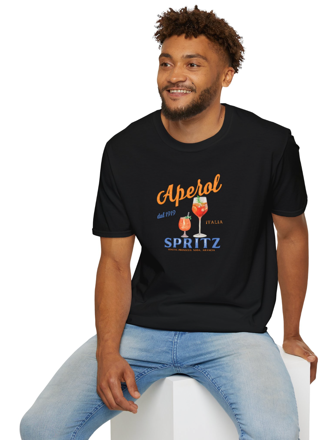 VMGA Aperol Spritz Baskılı Siyah Standart Kesim Tişört