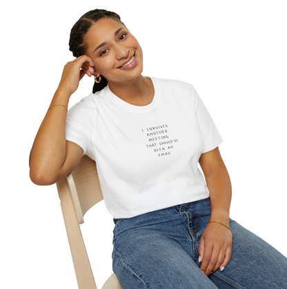 Ofis Esprili “I Survived Another Meeting” Yazılı Unisex Tişört – %100 Pamuk, XS-2XL