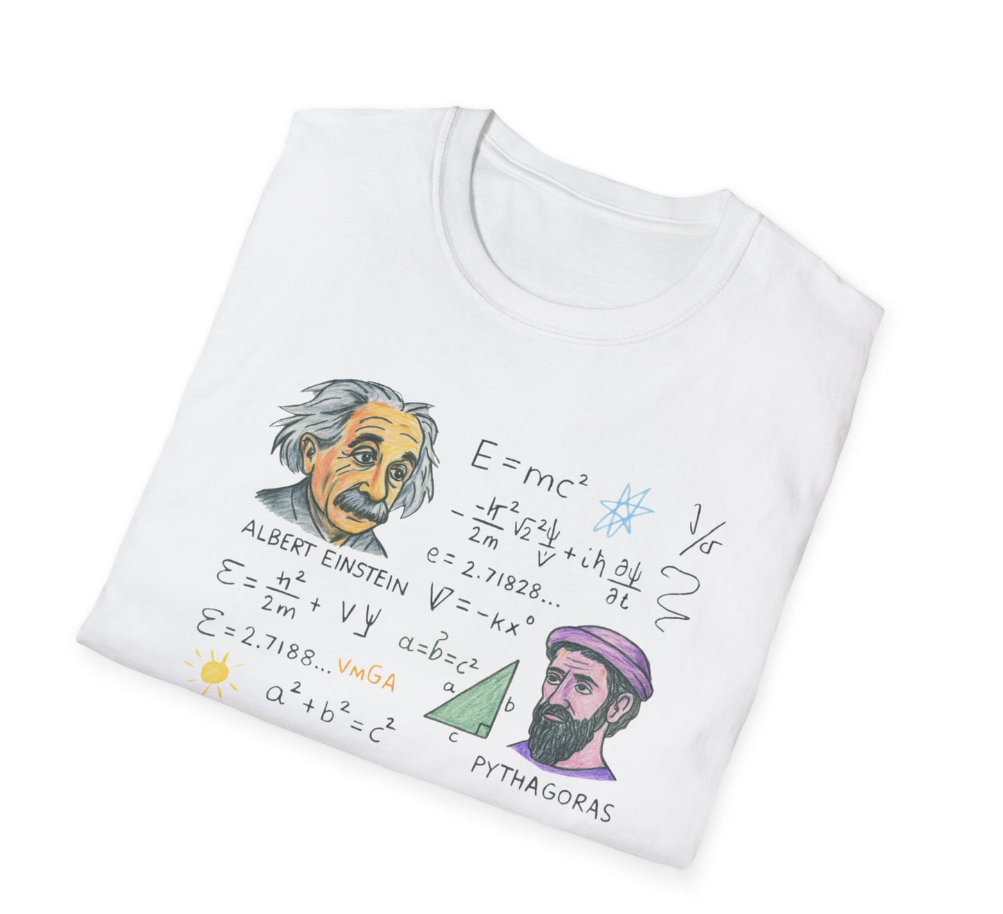 Einstein ve Pisagor Tasarımlı Matematik Formüllü Unisex Tişört – %100 Pamuk, XS-2XL