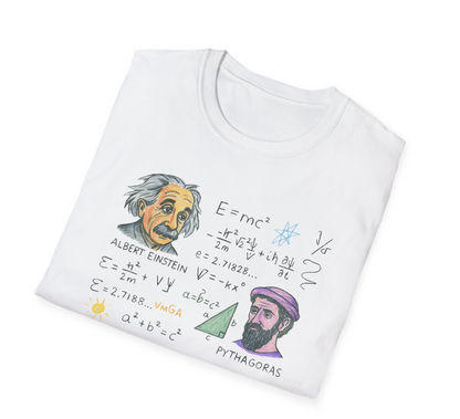 Einstein ve Pisagor Tasarımlı Matematik Formüllü Unisex Tişört – %100 Pamuk, XS-2XL