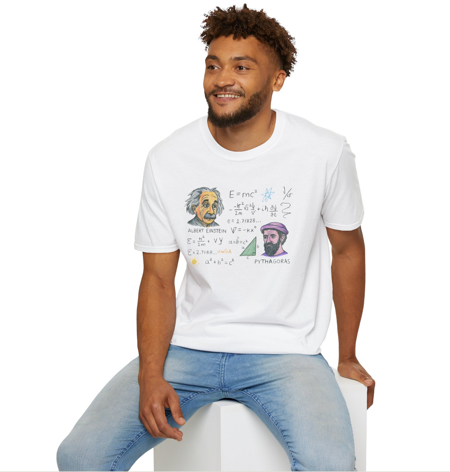 Einstein ve Pisagor Tasarımlı Matematik Formüllü Unisex Tişört – %100 Pamuk, XS-2XL
