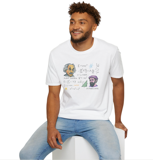 Einstein ve Pisagor Tasarımlı Matematik Formüllü Unisex Tişört – %100 Pamuk, XS-2XL