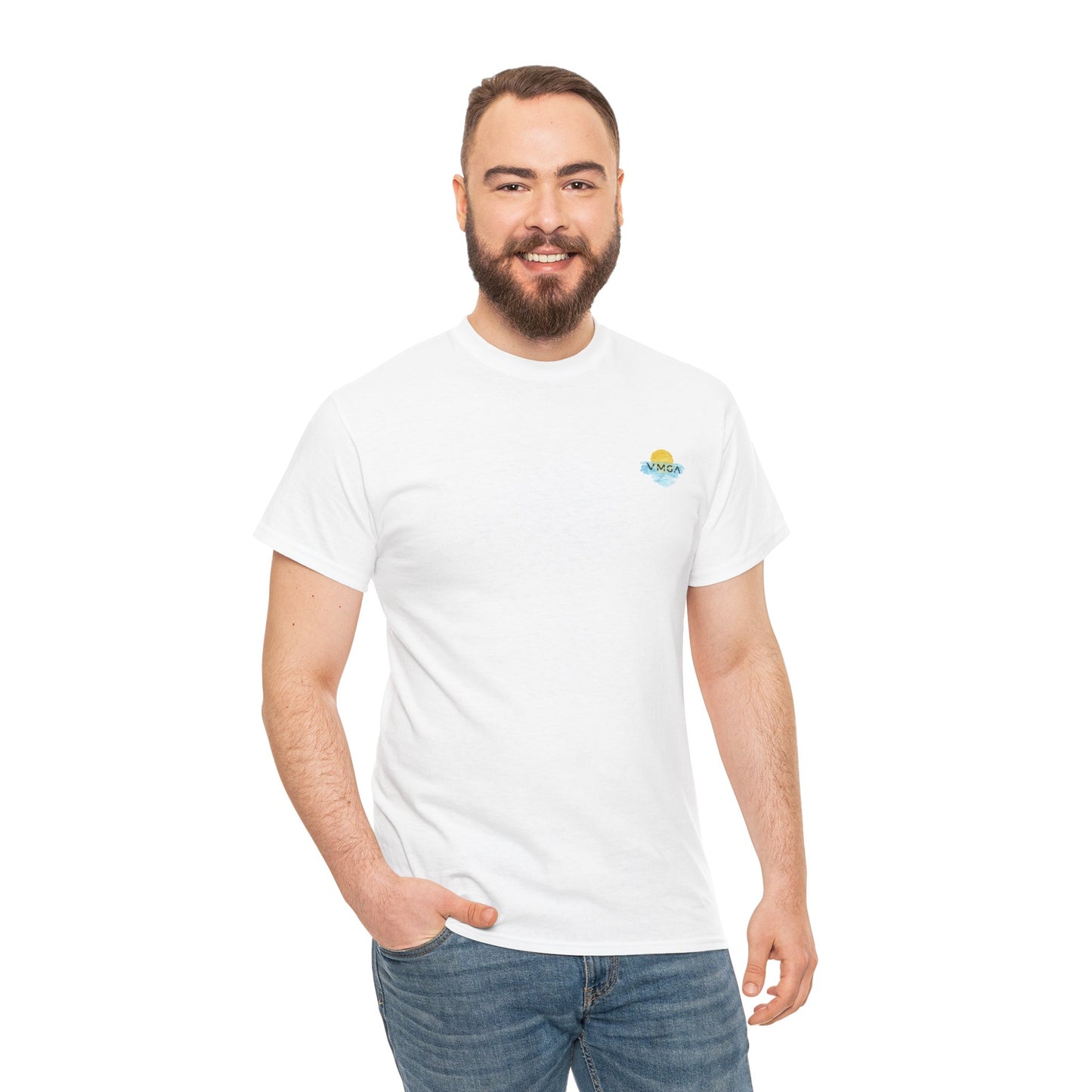 VMGA Minimalist Gün Batımı Baskılı Beyaz Unisex T-Shirt