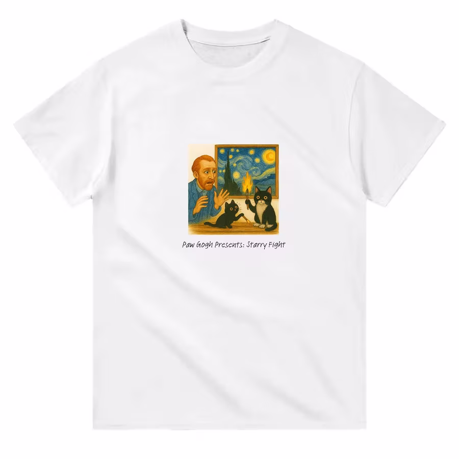 Paw Gogh Starry Fight Kedi Tişörtü VMGA tişörtü