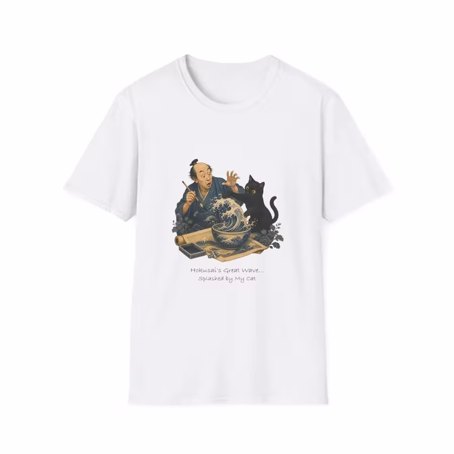 Hokusai Great Wave ve Siyah Kedi Tişörtü VMGA tişörtü