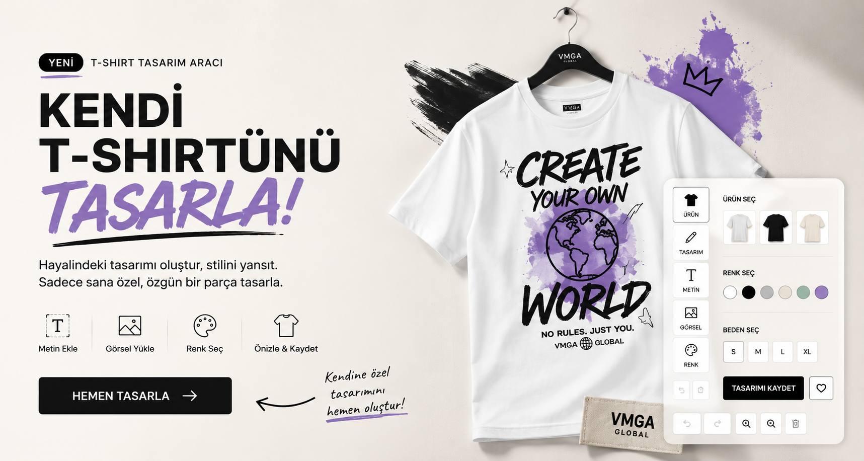 Kendi tişörtünü tasarla - VMGA tişört tasarım aracı